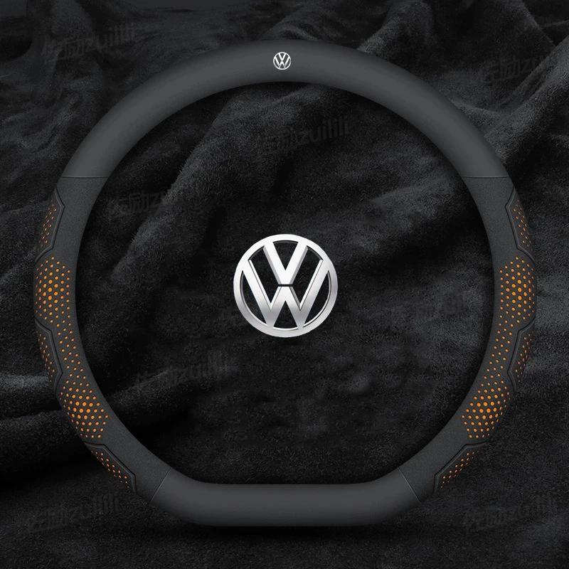 For Volkswagen T-ROC T-Cross Touareg Polo Passat Golf GTI Beetle Magotan Tiguan CC Carbon fiber Leather Car Steering Wheel Cover