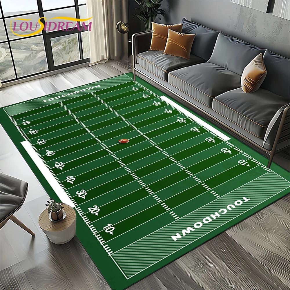 2025 Rugbyfeld Rugby American Football Cartoon Teppich für Wohnzimmer Schlafzimmer Zuhause Sofa Dekoration, Teppich rutschfeste Fußmatte