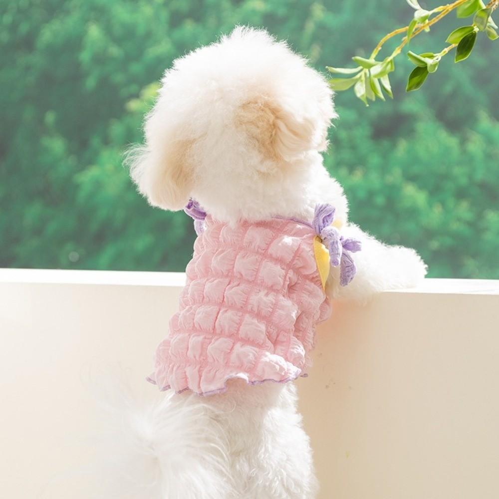 Pet Supplies thin Puppy Vest Bubble Grid Ins Style Dog Clothes Sweet Bow Pet T Shirt Pet