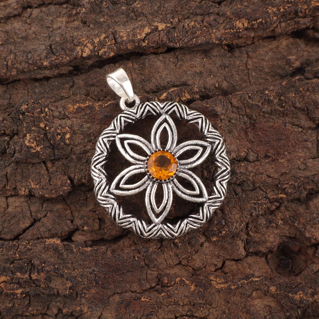 Citrin anheng, 925 Sterlingsølv edelstensmykke, Håndlaget anheng, Til Thanksgiving