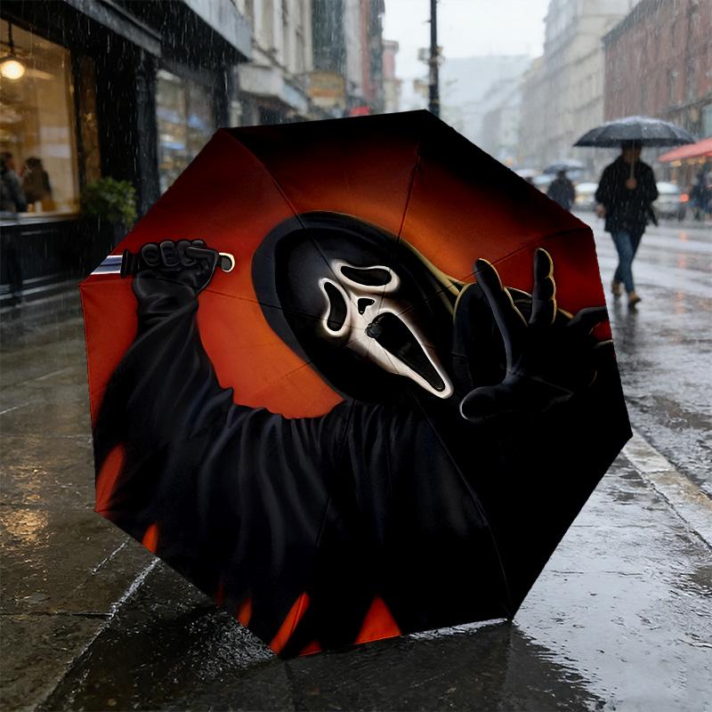 Ghostface Horror 8 Ribs 3Fold Black Glue Uv Protection Umbrella Sun Protection Rainproof Compact Folding Umbrella For Travel Daily Use C924141