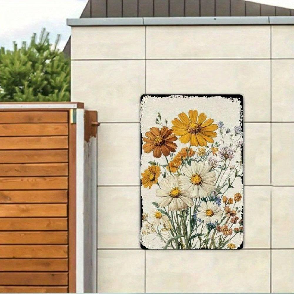 Retro Daisy Sunflower Metal Tin Sign Kitchen Wall Decor Farmhouse Art
