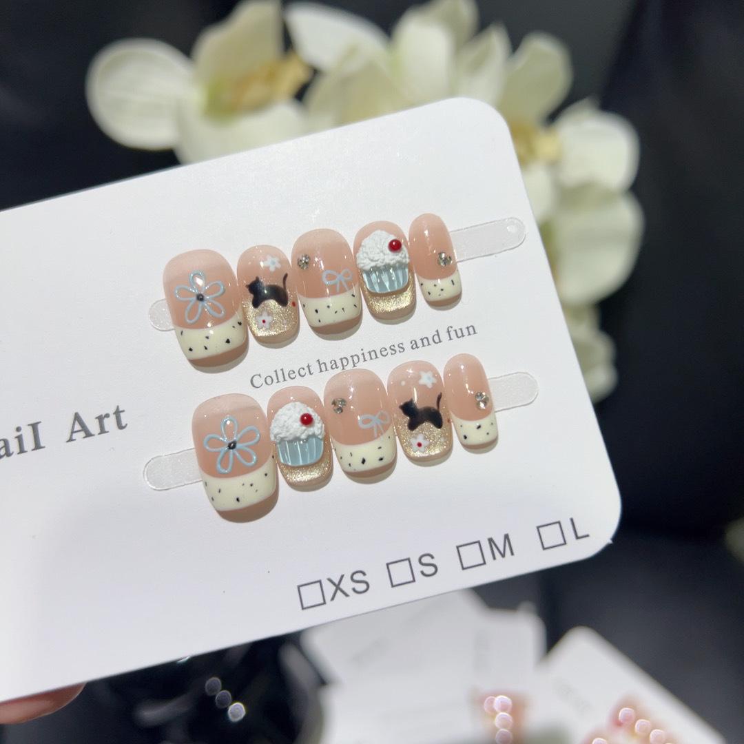 

Ситец Кошка Мороженое Летние Шорты 3D Мультяшный Торт Бант Ручной Работы Носимые Накладные Ногти