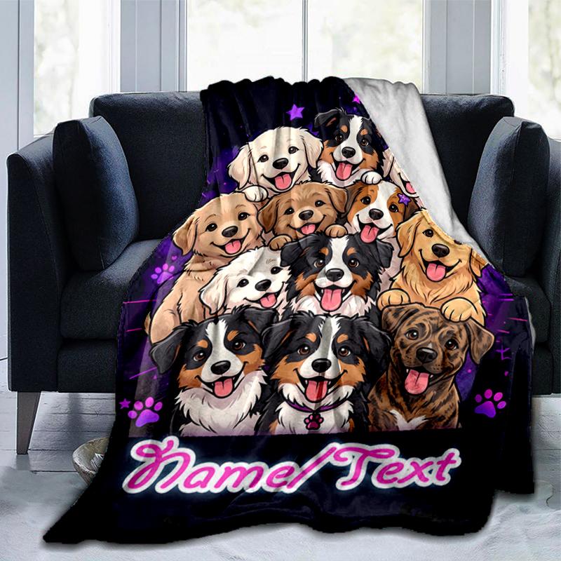 1PC Custom Name Dogs Circle flannel blanket versatile,all-season throw suitable for the living room,bedroom,camping,travel,and gift