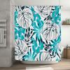 Modern Style Monstera Leaf Print Shower Curtain Blue and White Waterproof Bath Rug Decorative Fabric Liner for Home