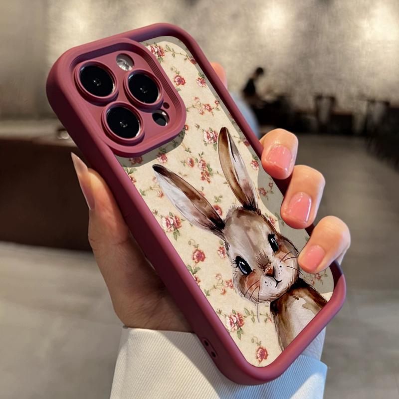 Retro Floral Rabbit Pattern Silicone Phone Case For Samsung Galaxy S25 S24 S23 S22 S21 Ultra Plus S20 FE A55 A54 A15 A35 Cover