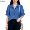 Women Commute Casual Turn Down Collar Loose Half Sleeve Blouse