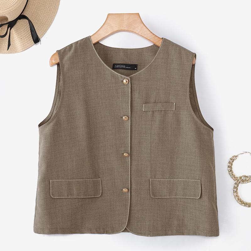 

ZANZEA Женские повседневные топы без рукавов с круглым вырезом и свободного кроя XL хаки