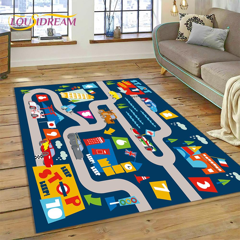 City Traffic Road Map Runway Child PlayMat Highway Playroom Area Rug,Carpet Rug for Living Room Bedroom Sofa Doormat, Non-slip