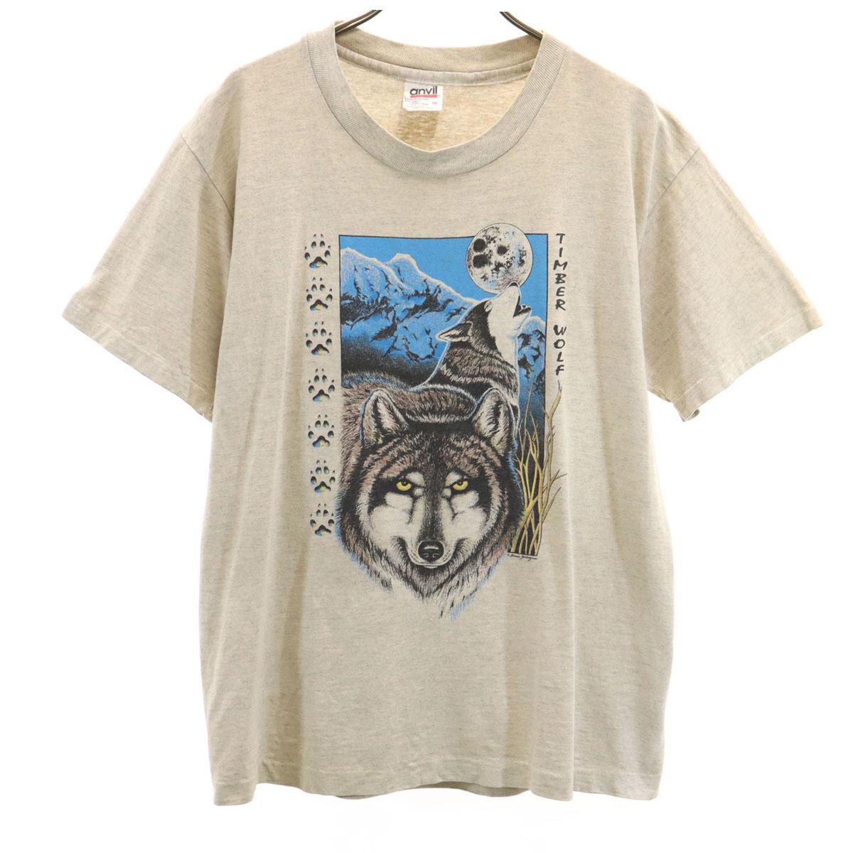 

anvil 90-е годы Сделано в США Принт старый волк Футболка с коротким рукавом Мужская Б/у