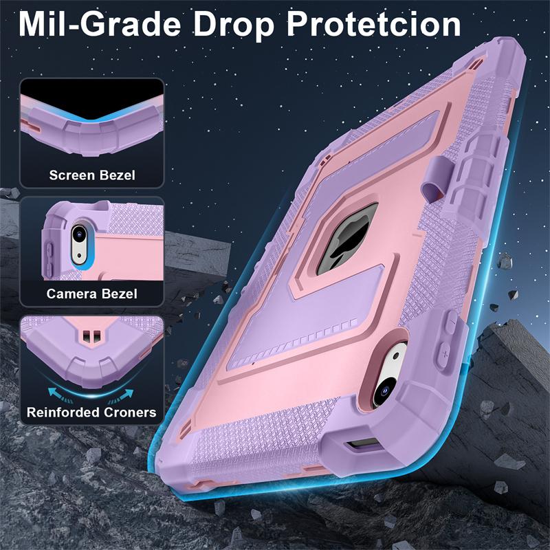 Rugged Stand Case For iPad A16 11th 2025 10th 10.9 2022 10.2 7th 8th 9th Air 4 5 6 M2 M3 Mini 6 7 Pc Silicone Anti-Slip Cover