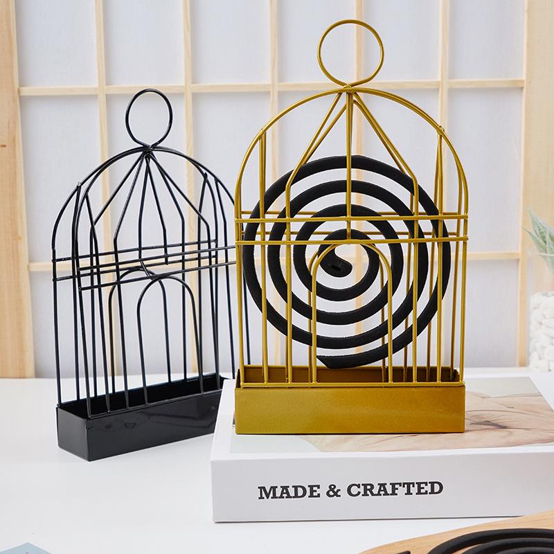 Creative Birdcage Mosquito Coil Holder - Hanging Metal Wrought Iron Mosquito Coil Tray & Incense Burner with Sandalwood Ash Catcher.
