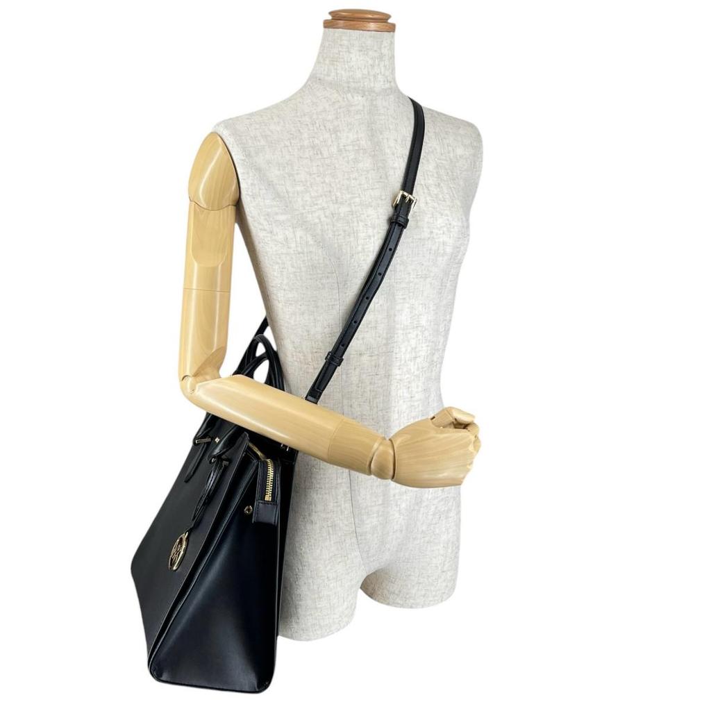 Michael Kors Satchel Shoulder Bag Handbag Leather Black Women 35T0GWXS3L Used