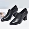 Fashion Spring and Autumn New Thick Heeled Women Shoes Fashion Black Pointed Toe Comfortable Shallow Mouth Slip on Pumps Single Shoes