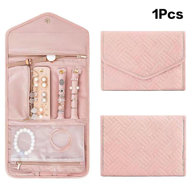 Foldable Jewelry Case Roll Travel Jewelry Organizer Portable For Journey Earrings Rings Diamond Necklaces Brooches Storage Bag