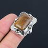 925 Sterling Silver Rectangle Plume Agate Stone Boho Promise Ring Jewelry US 9.5