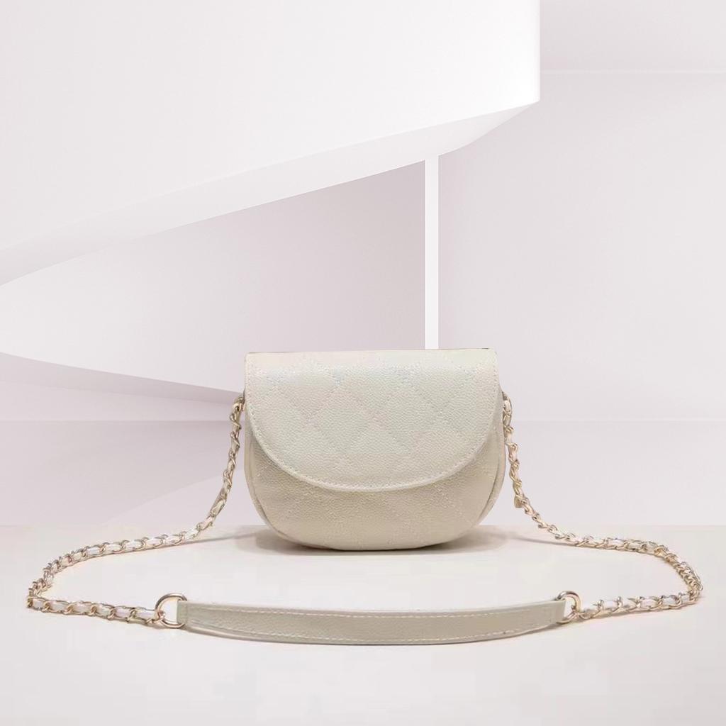 Caviar Seeking Stability Cowhide Single Oblique Span Bag Leather Saddle Bag Rhombus Embroidered Women'S Mini Bag