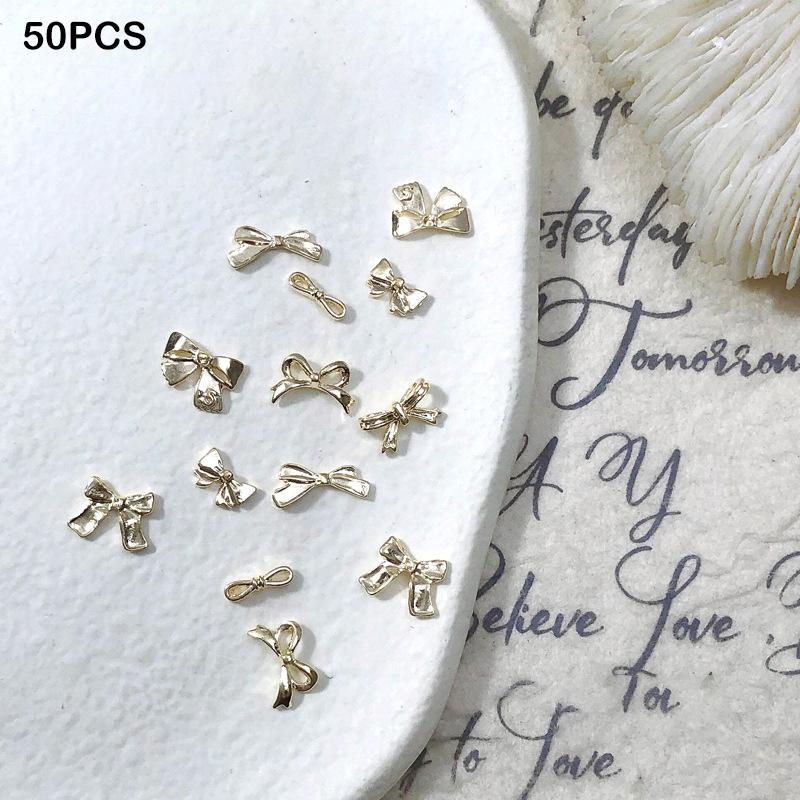 50/100Pcs Silver Metal Bows Nail Art Charm 3D Alloy Silver/Gold Bowknot Ribbon Nail Decor Parts Diy Luxury Manicure Accessories