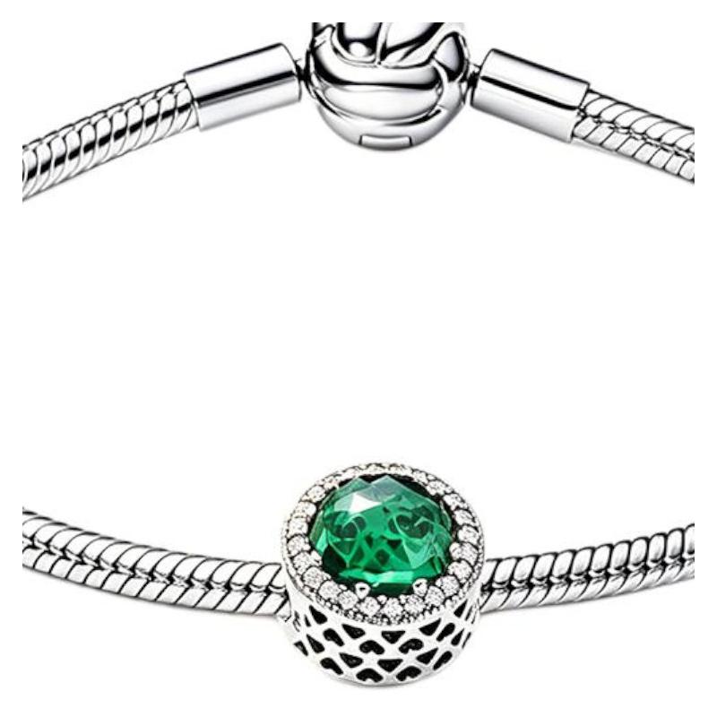 Pandora Sweet Heart Light Luxury Versatile DIY 925 Silver Bracelet Women's Silver/Green ZT26042105ADW