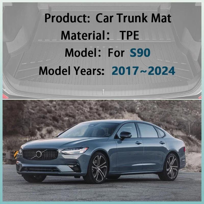 Car Trunk Mat For Volvo S90 2017~2024 Anti-scratch Waterproof Rubber TPE Material Storage Pad Carpet Protection Car Accessories