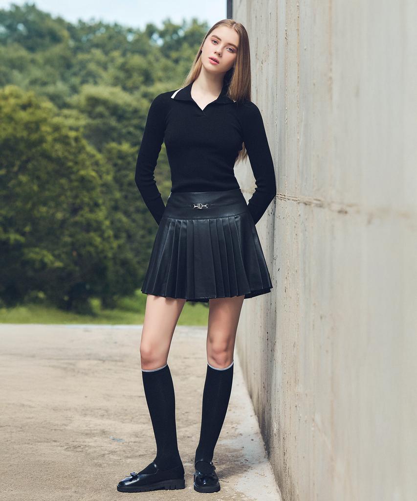 LORDLOAR Faux Leather Pleated Skirt Black