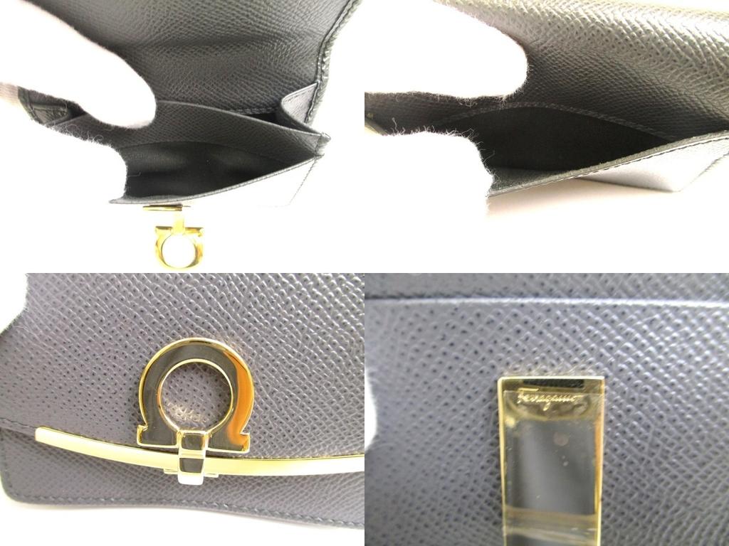 Authentic Salvatore Ferragamo Gray Black Leather Business Card Holder #a746  Refurbished