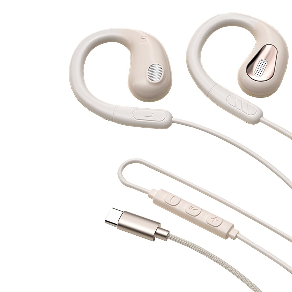 

[New Release] Open-Ear Wired Earphones with Type-C Jack, Ear-Hook, Microphone, Open-Ear Design, Volume Control, Clear Calls, Hands-Free, for