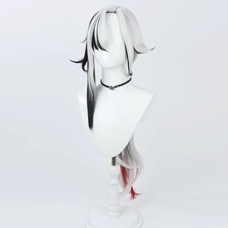 Perruque Cosplay Arlecchino Courte et Longue Lisse Argent Rouge Noir Cheveux Synthétiques Résistants à la Chaleur Perruques Jeu Anime + Bonnet de Perruque