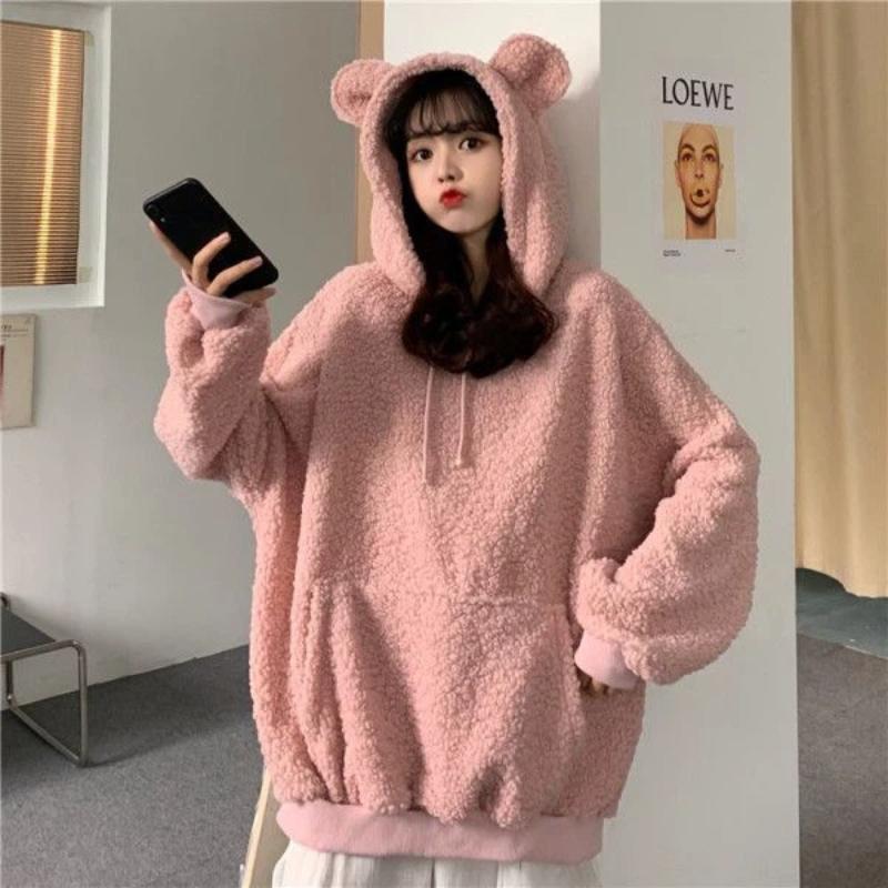 Women's Sweatshirt Autumn and Winter Thickened Velvet Wide Hooded Jacket