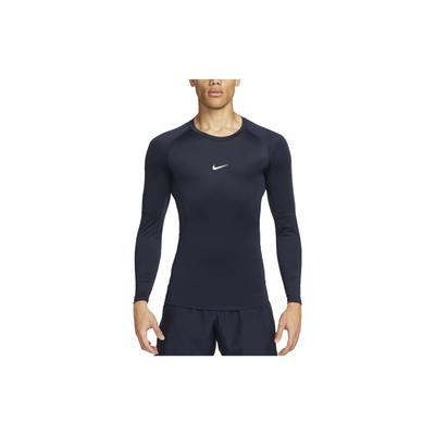Solid Color Logo Print Slim Fit Round Neck Long Sleeve T-Shirt Men Tops Dark-Blue FB7920-451