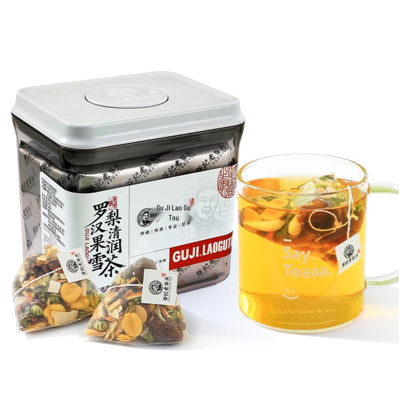 Old Guy Head Clear Tea: Monk Fruit, Luo Han Guo, Fat Sea, Sea Cucumber, Snow Pear, Loquat, Licorice, Dandelion, Orange Peel, Chrysanthemum, Lily.