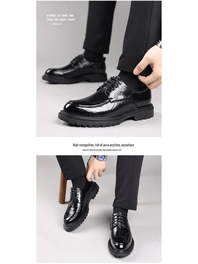 Pánské černé kožené brogue boty - Business, formální a ležérní styly vhodné na svatby nebo pro každodenní nošení.