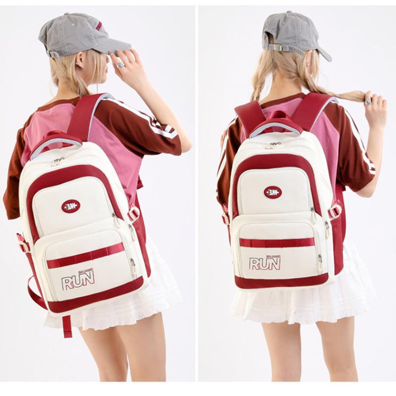 BAIJIAWEI 2025 New Fashionable Contrasting Color Schoolbags Junior High School Students Large Capacity Backpack Simple Letters Teenager Light Book Bag
