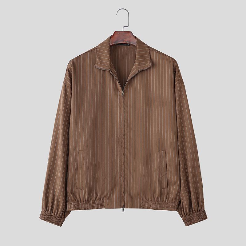 

INCERUN Мужские тонкие куртки-пальто с лацканами, длинными рукавами, в полоску, повседневные, на молнии 5XL хаки