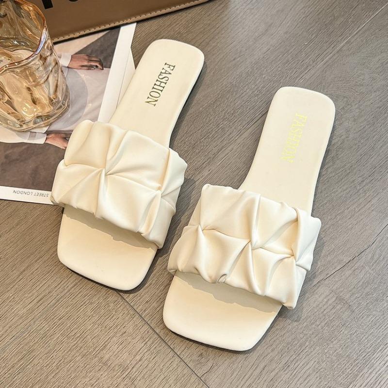 

Cool slippers women s summer new one-word with flat bottom large size 4142 square head ladies slippers 42