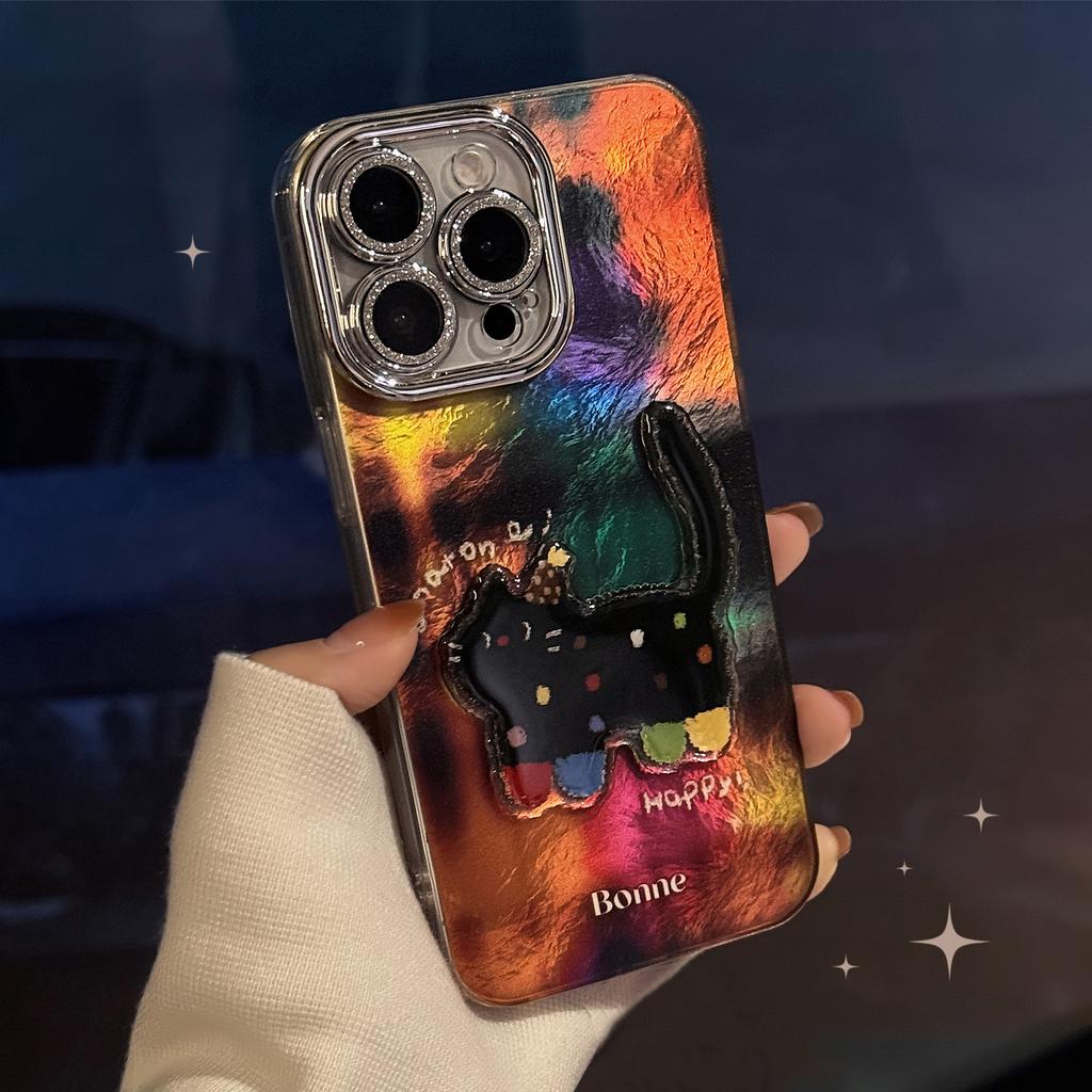 Three dimensional Polka Dot Black Cat Suitable for 17promax Mobile Phone Case Apple IPhone 16 Funny Cartoon 13 Pendant 14 Hard