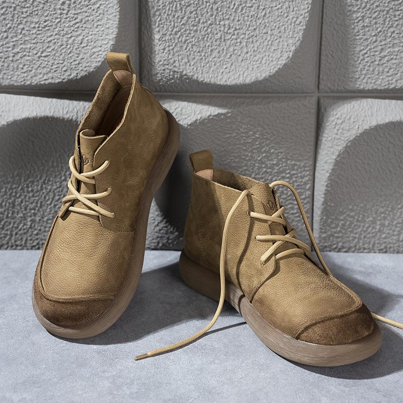 

Autumn and winter new leather Martin boots men s retro mid-top soft-soled soft leather casual shoes versatile short boots men 44 хакі