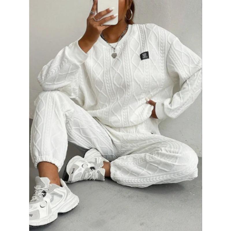 JKASHDK Dámská móda Ležérní Jaro Podzim Jednobarevný potisk Dlouhý rukáv Kalhoty s výstřihem do O Kalhoty Obleky