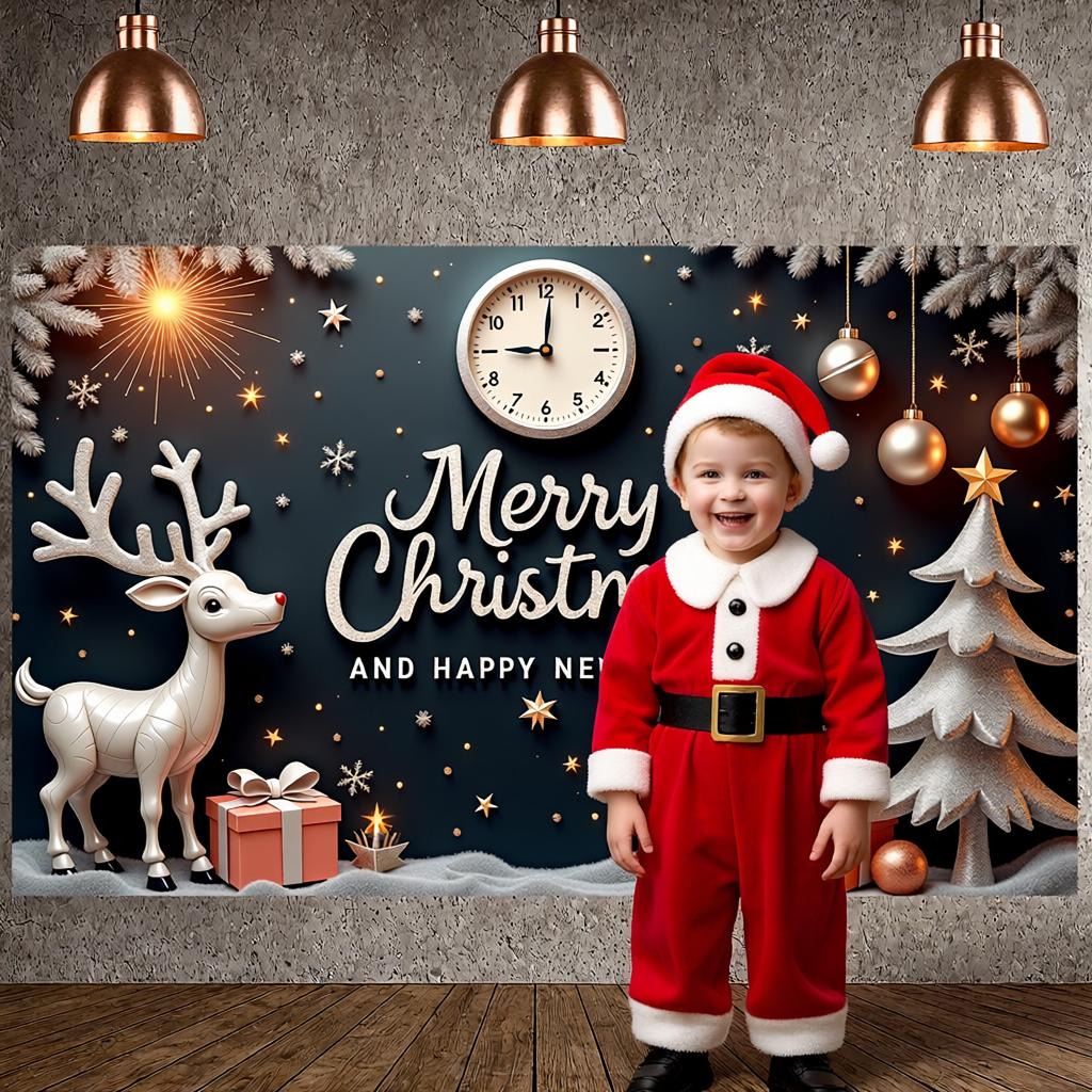 Festive Banner Clock Accent Christmas Banner Happy New Year Background Reindeer Design New Year Background For Family Reunion