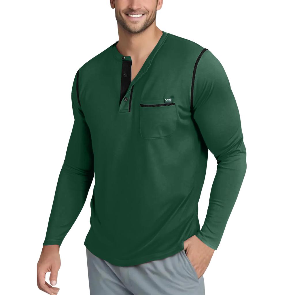 Men's Casual Solid Color Buckle Quick Dry Shoulder  Long Sleeved