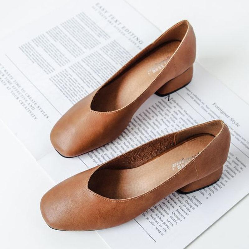 Měkká kůže Jednoduché boty Dámské Silné podpatky Jaro a Podzim Čtvercová špička Nízké podpatky Jednobarevné Měkké podrážky Nazouvací Vysoké podpatky Neunavují nohy