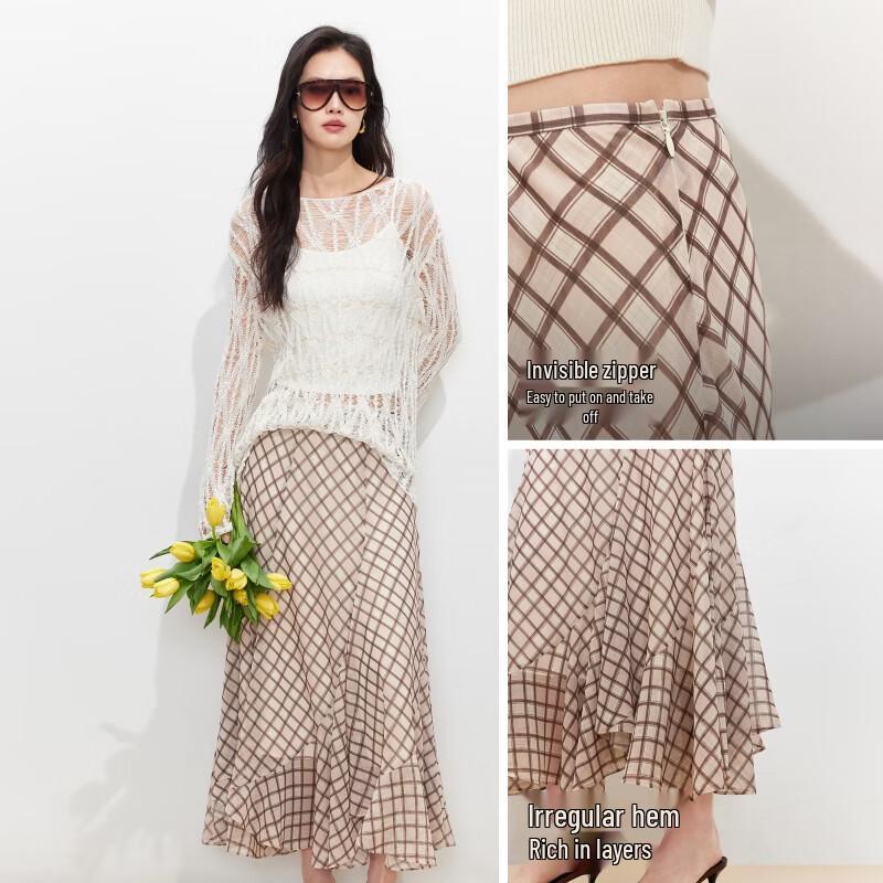 Vero Moda Women's Retro Plaid A-Line Midi Skirt
