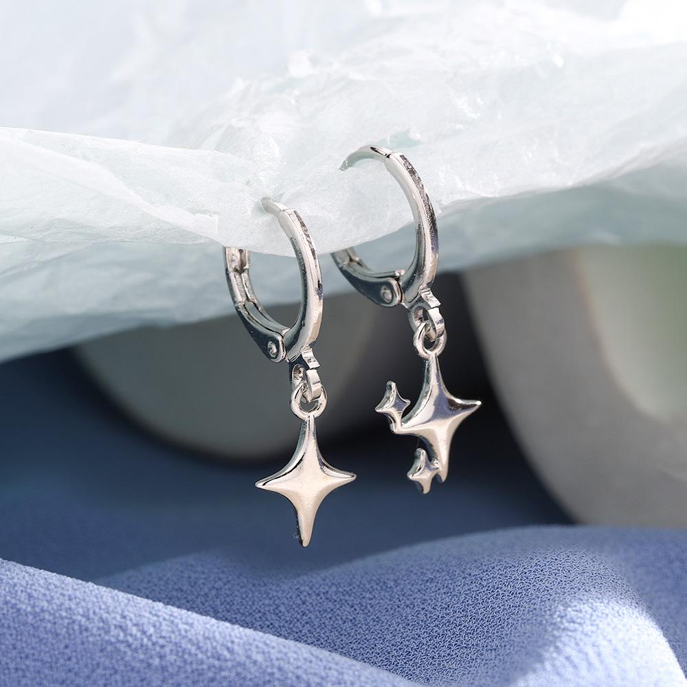 Asymmetrical Tetragonal Star Ear Buckle Versatile Earrings Simple Creative Lucky Cross Star Earrings Tide