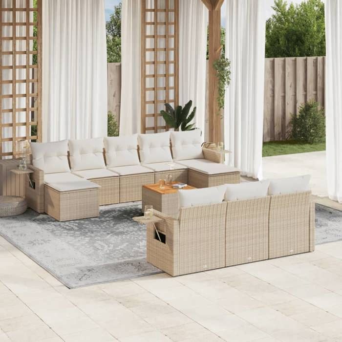 VidaXL Salon de Jardin avec Coussins 10 pcs, Canapés avec Pieds Réglables, Ensemble de Meubles d'Extérieur Patio Terrasse, 3250420