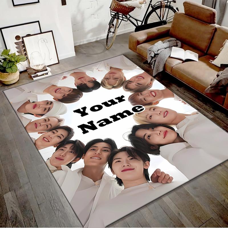 Custom Kpop Team Mat Personalized Name, Polyester Washable Indoor Entryway Rug, Gift for Christmas, Easter, Thanksgiving Day