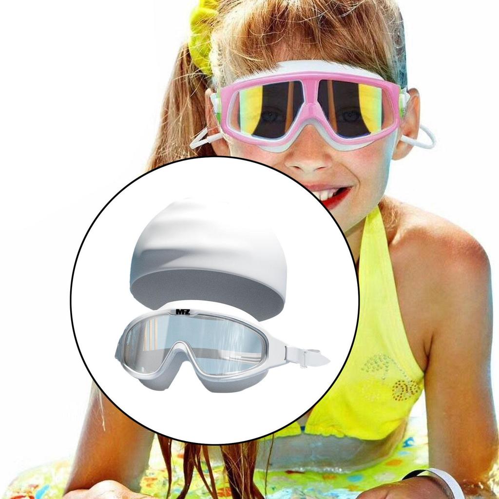 Kids Swimming Goggles Swim Cap Adjustable for Children Age 312 Gift White