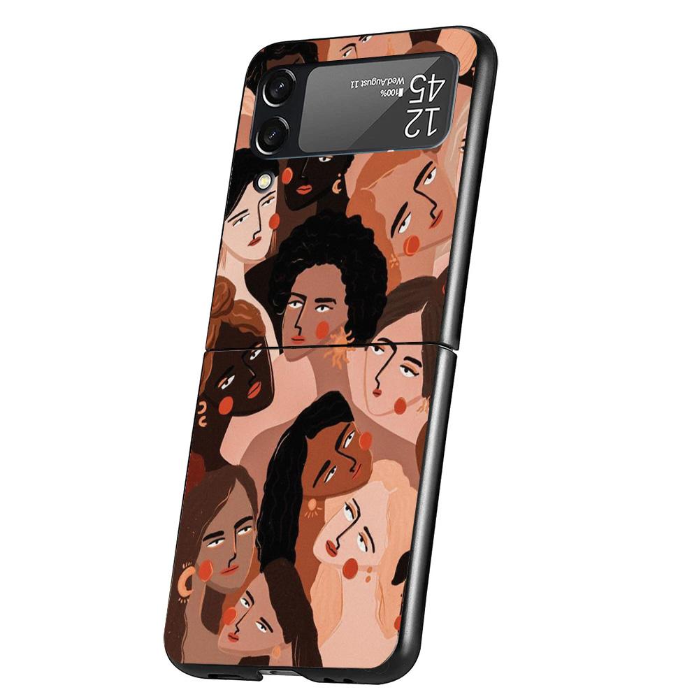 Abstract Line Women Face Case Phone Cover for Samsung Galaxy Z Flip 6 5 4 3 5G ZFlip6 ZFlip5 ZFlip4 ZFlip3 Black Hard Trend Fund