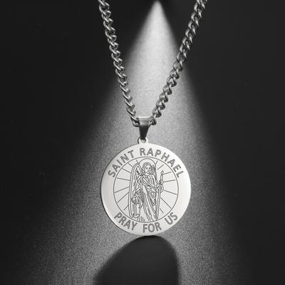 Jeshayuan Erzengel Heiliger Raphael Michael Medaille Halskette Edelstahl Religiöser Schmuck Geschenk Betet für uns Amulett