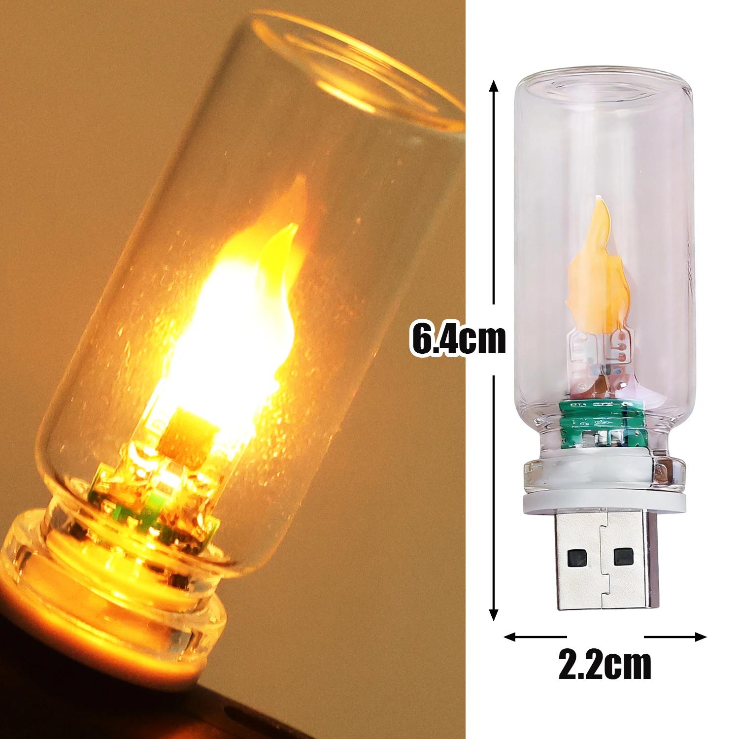 

LED Mood Light Car USB Flame Lamp Simulation Fire Effect Auto Interior Atmosphere Decor Bulb Clear / Matte Glass Small Lights 1pcs USB Small Light