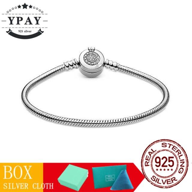 100 %Original Sterling Color Fashionable Jewelry Snake Chain Wrist Bracelet Women Shining Crown O Fit Charm Beads Clips Trendy Present